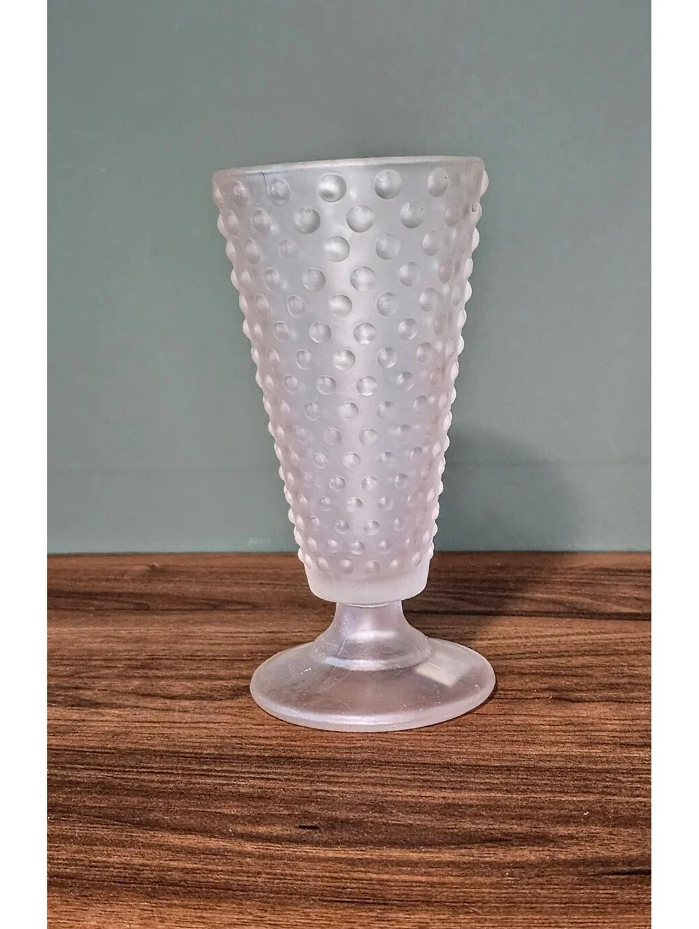 Vintage Frosted Pink Hobnail Glass Vase Footed Pedestal Tumbler